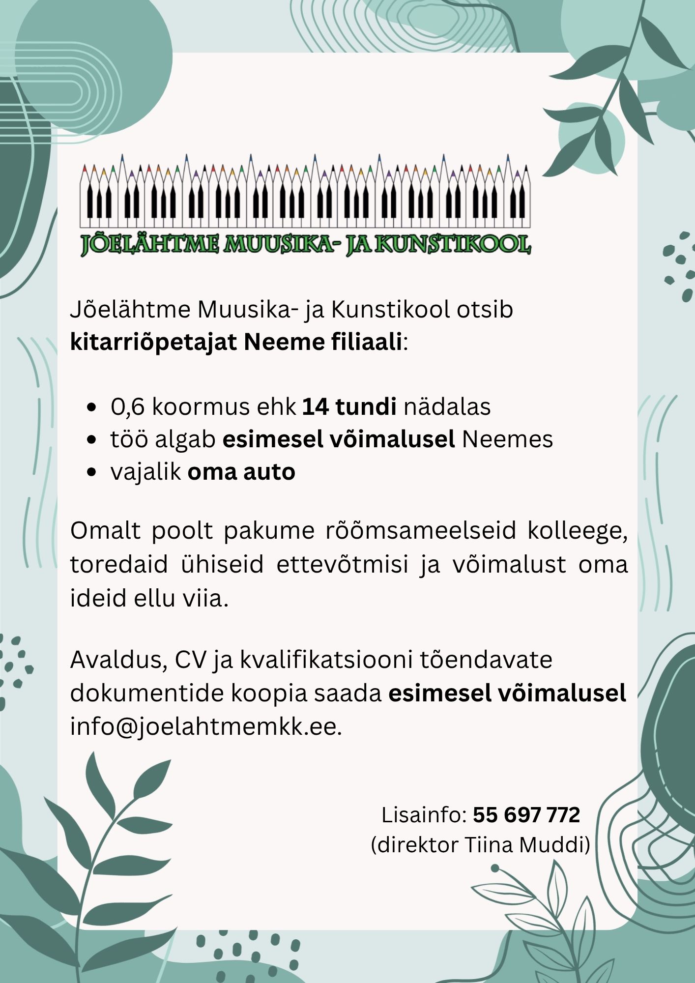 töökuulutus kitarriõpetajale