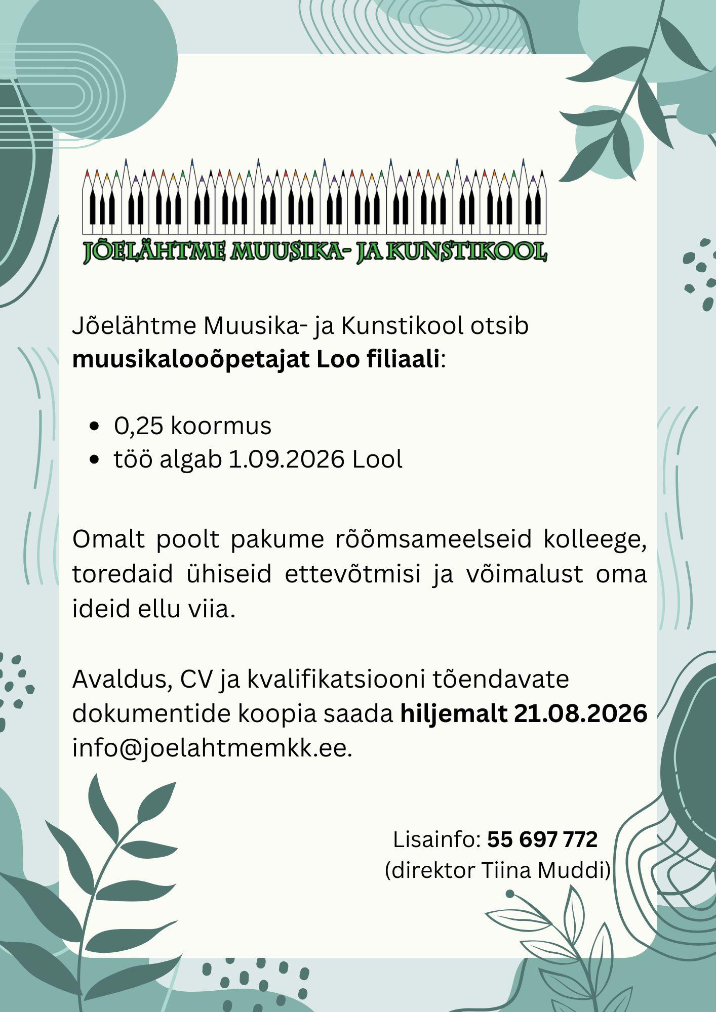 Muusikaloo õpetaja kuulutus
